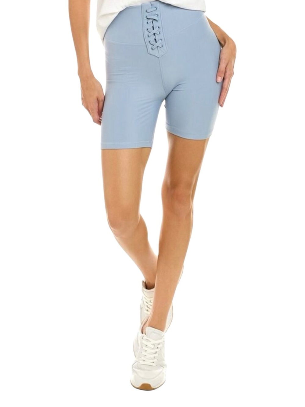 NEW WeWoreWhat High Ruse Lace-Up Biker Short Solid Dusty Baby Blue Small NWOT - Picture 2 of 11